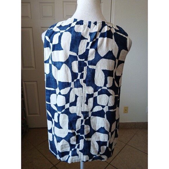 Sonoma Womens Blouse Large Linen Blend Blue Beige Sleeveless Coastal Beach - Picture 2 of 14